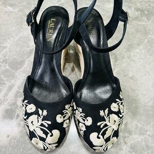 Lauren Ralph Lauren Womens Embroidered Fabric Floral Platform Espadrille SZ 10